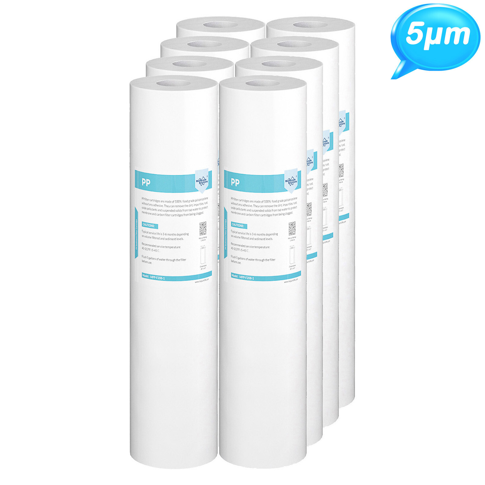 1-8PK 5 Micron 20″x4.5″ Sediment Water Filter Whole House for Big Blue Housings