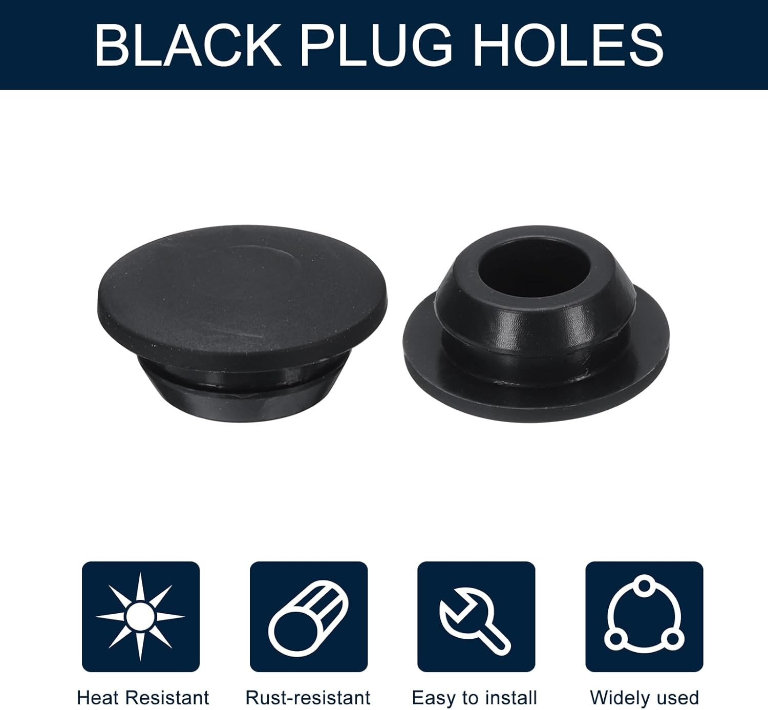 10Pcs 7/16 Inch Black Button Hole Plugs – Fit 10Mm Hole, Snap-In Locking, Waterp