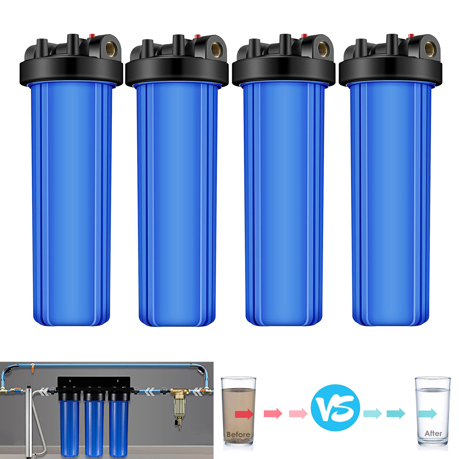SimPure 20 Inch Big Blue Whole House Water Filter Housing 20″ x 4.5″ for Home RV
