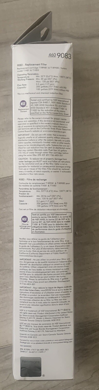 Genuine Kenmore 460-9083  Replacement Refrigerator Water FilterSealed