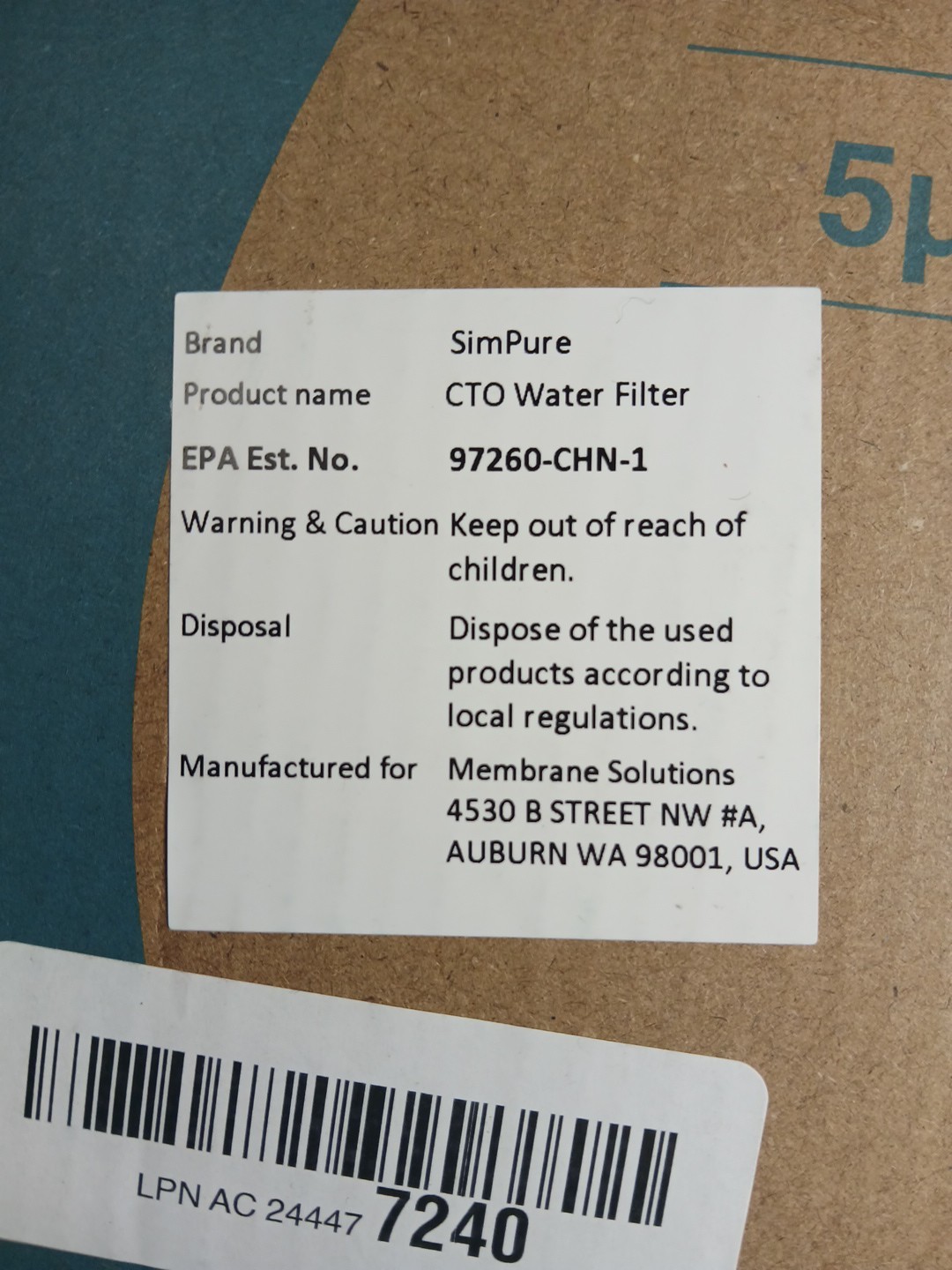 2 Pack SimPure 5 Micron 10 x 4.5-in CTO Carbon Water Filter Whole CTO-F10B-5