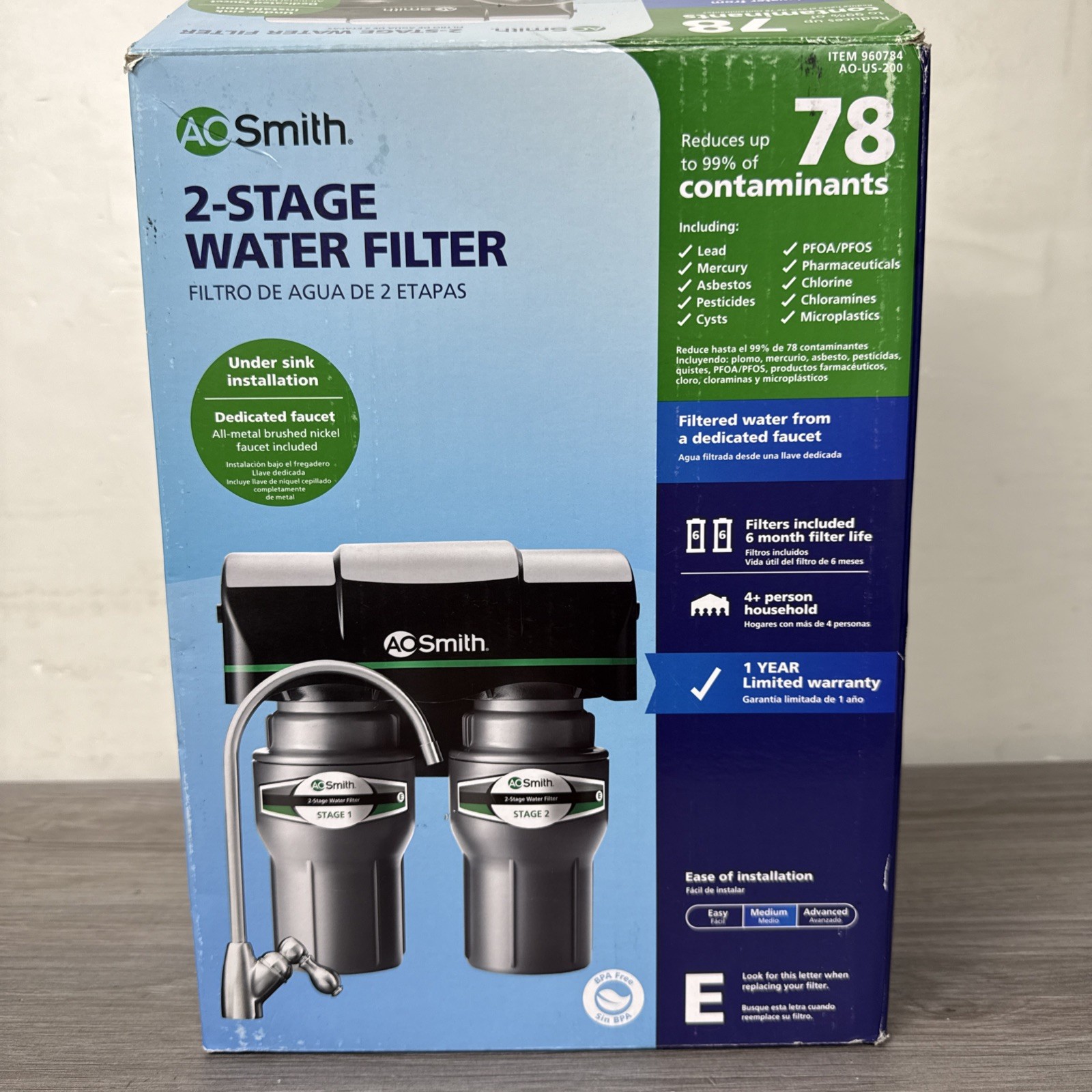 AO Smith Under Sink 2-Stage Water Filter with Faucet (New & UNUSED in Open Box)