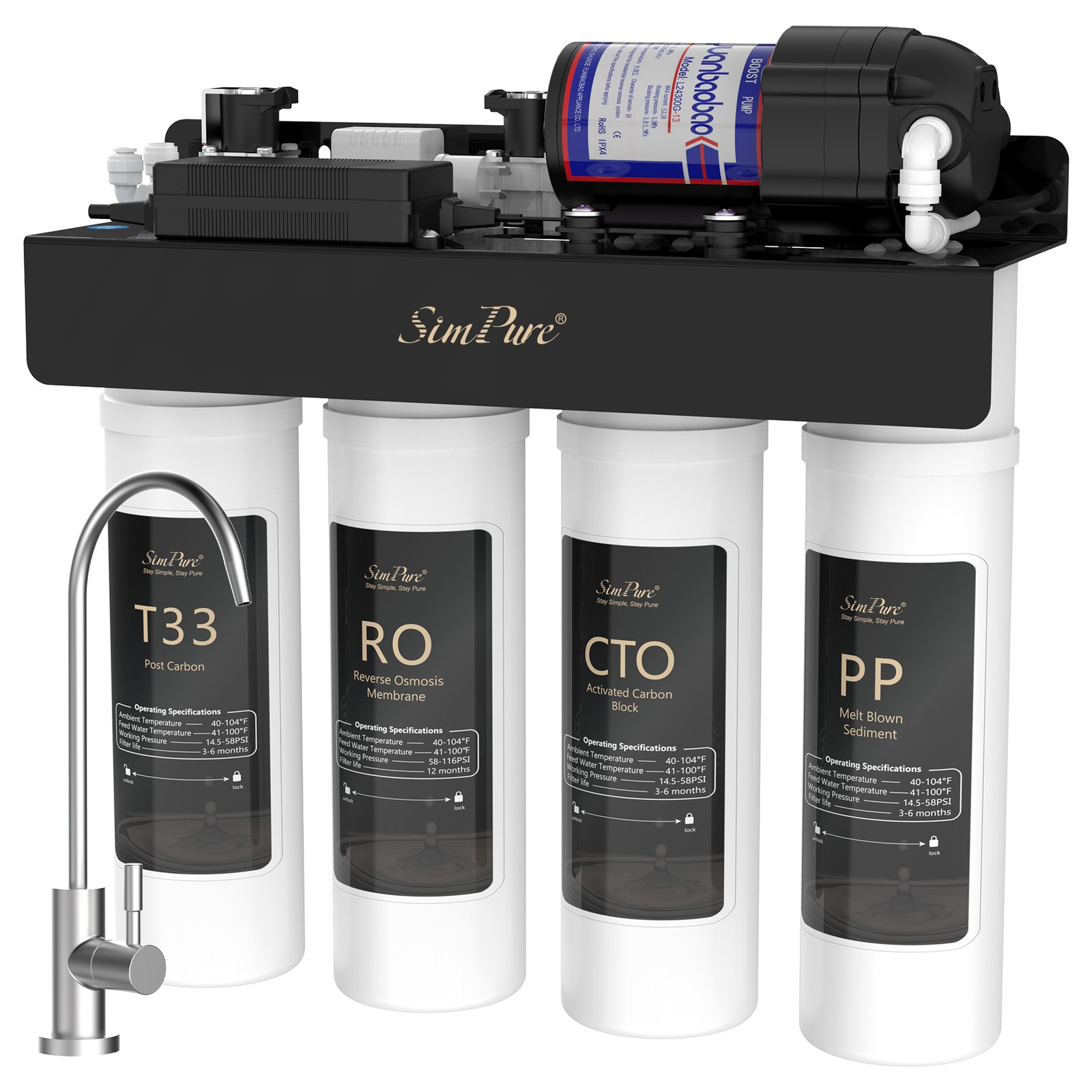 SIMPURE 600GPD 7 Stage RO Reverse Osmosis Tankless Water Filter System Purifier