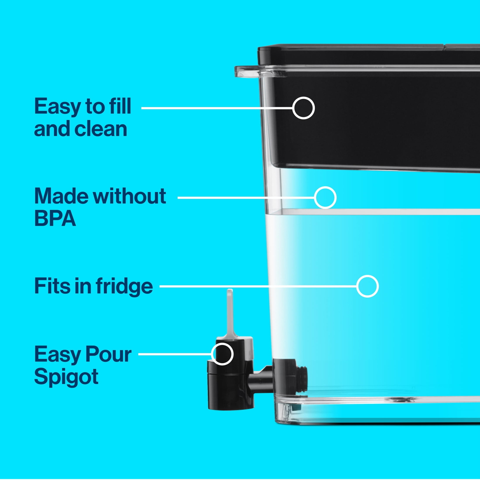 Brita Extra Large Ultramax 27 Cup Black Filtered Water Dispenser with 1 Standard