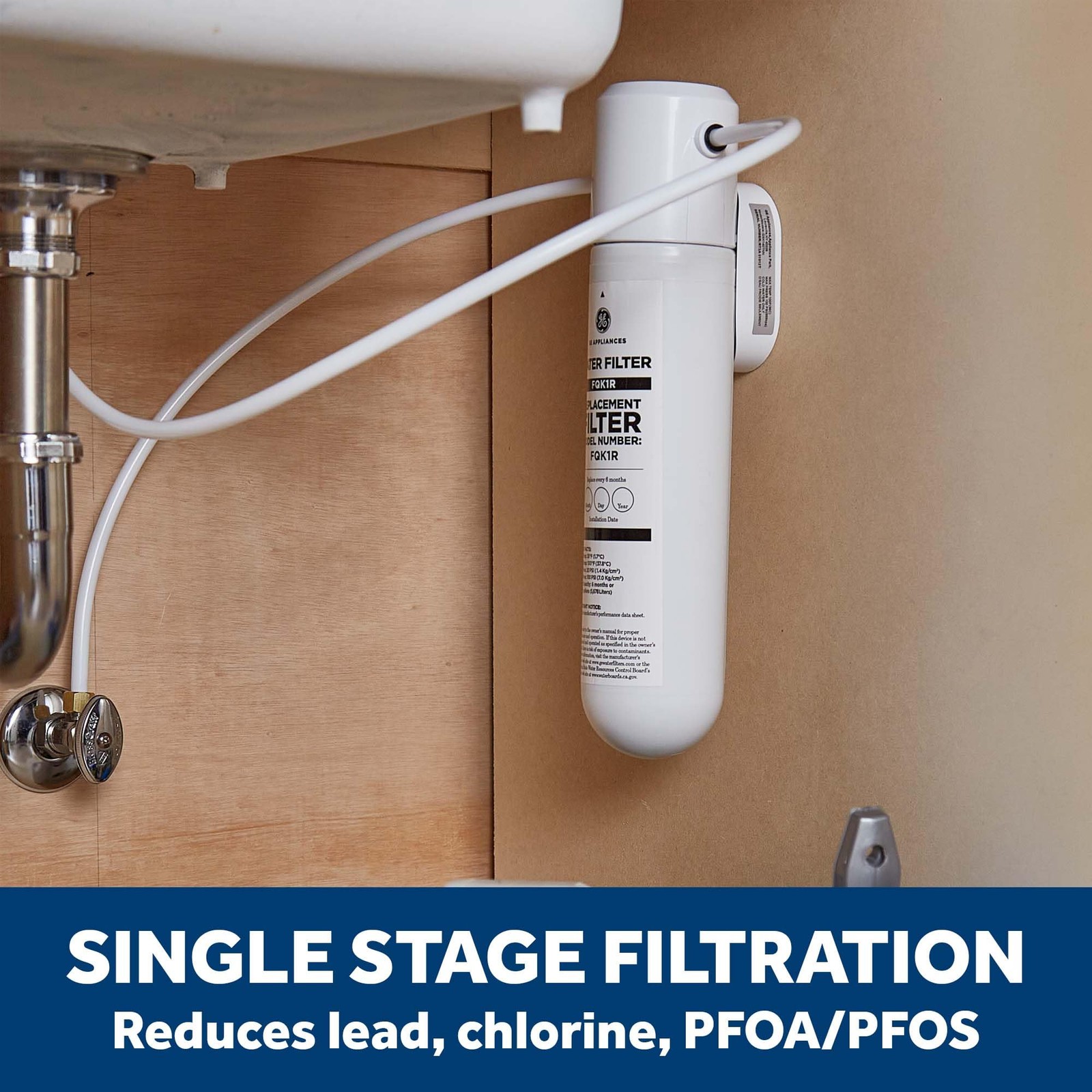GE Single Stage Under Sink Water Filtration System, Reduces 95+ Impurities