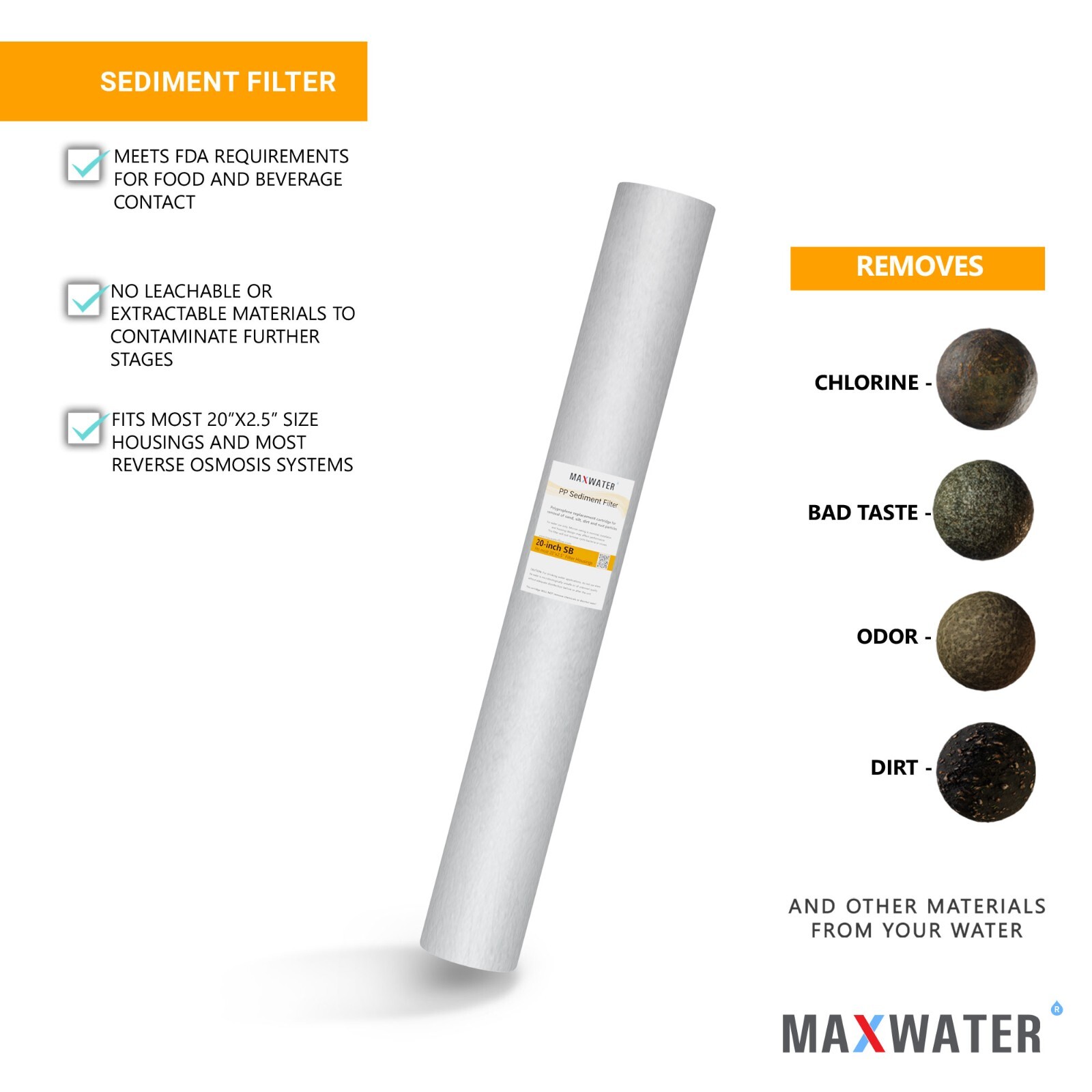 25 Pack Whole House Sediment Water Filter Cartridge 1 Micron size 20″ x 2.5″