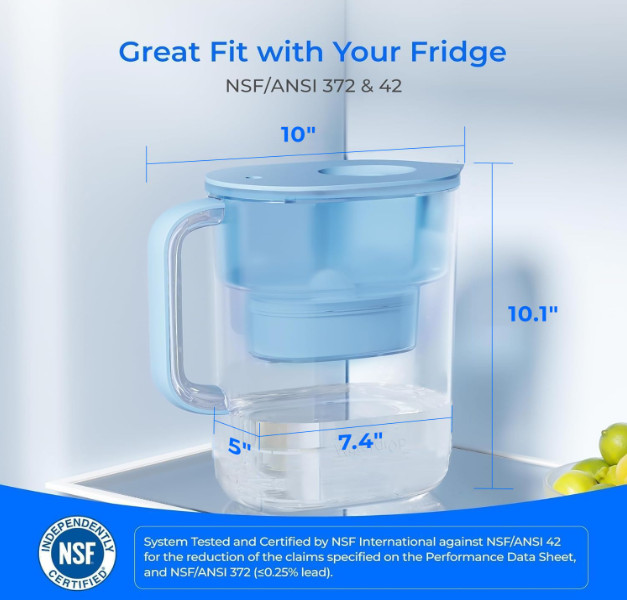 Waterdrop Water Filter Pitcher with 1 Filter, 200-Gallon Long-Life, 10-Cup Large
