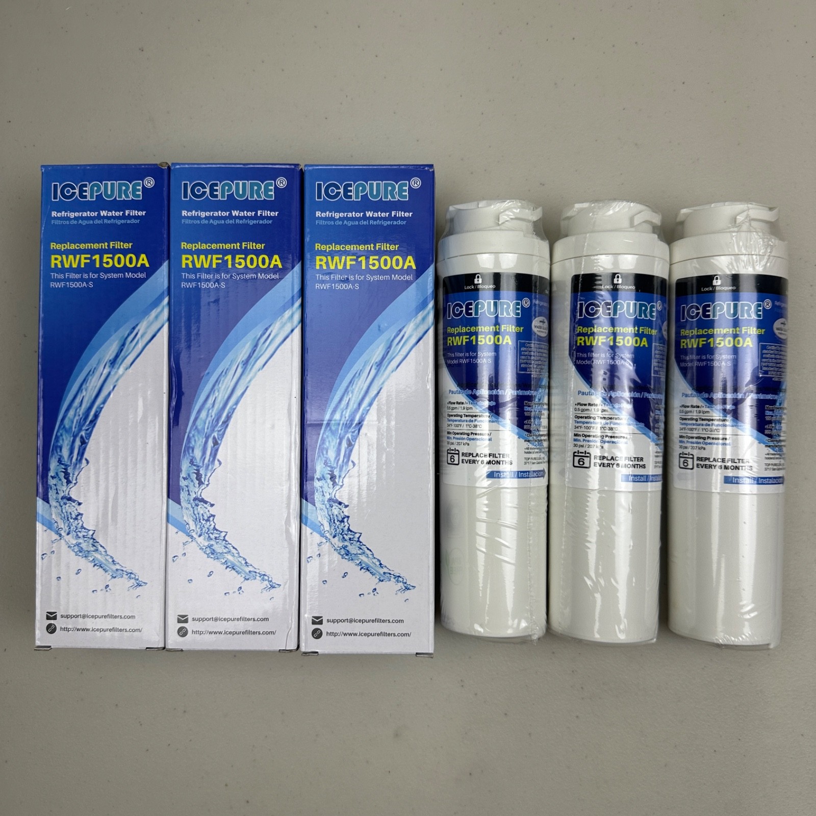 3 PACK ICEPURE MSWF Refrigerator Water Filter Compatible with GE RWF1500A