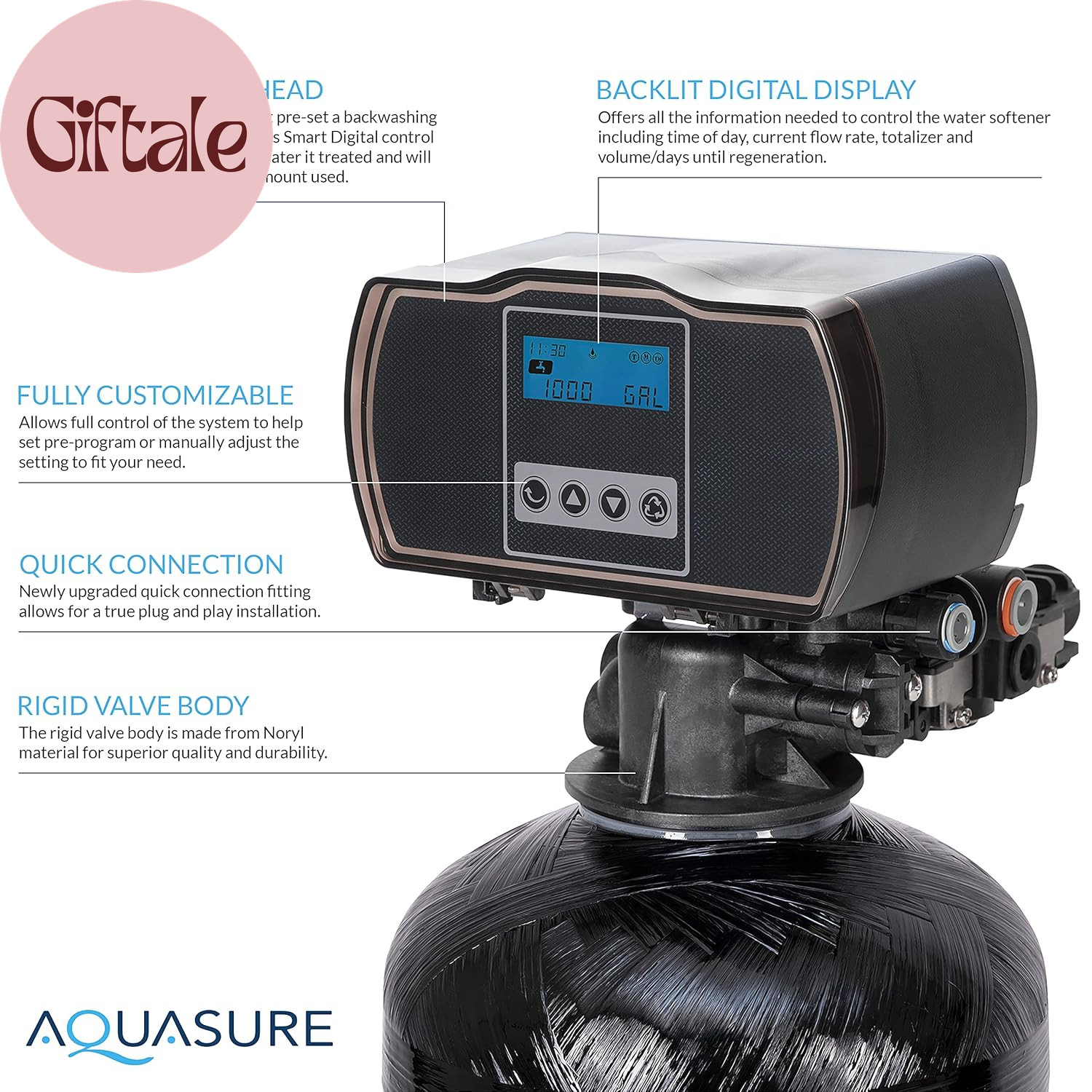 64,000 Grains Whole House Water Filter Bundle with Automatic Digital Metered Con