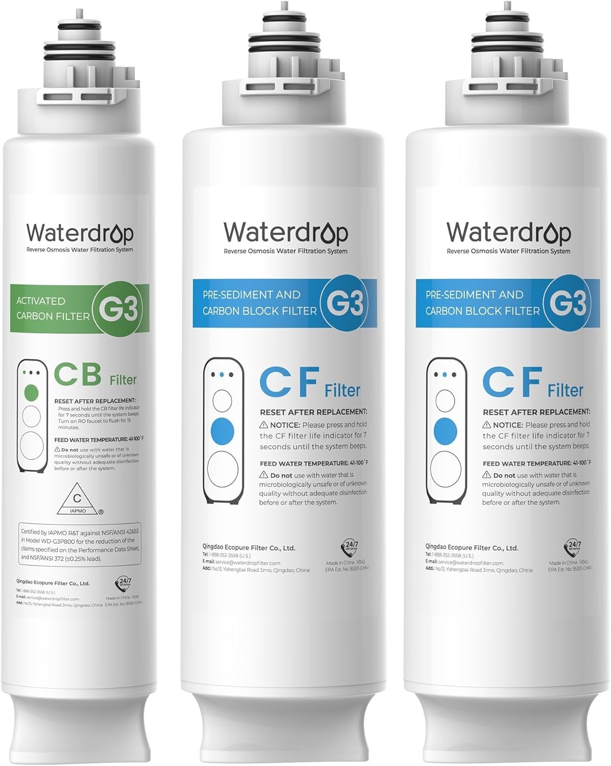 WDG3 Replacement Filter 1-Year Combo: 2 WD-G3-CF and 1 WD-G3-CB, Compatible with