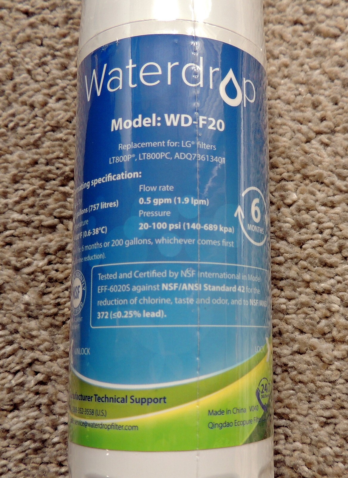 WaterDrop WD-F20 LG Refrigerator Water Filter for LT800P LT800PC ADQ73613401 New