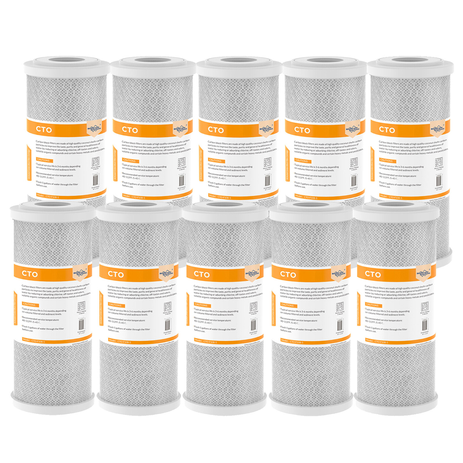 10 Pack 10″x4.5″ 5 Micron CTO Carbon Block Water Filter for Big Blue Whole House