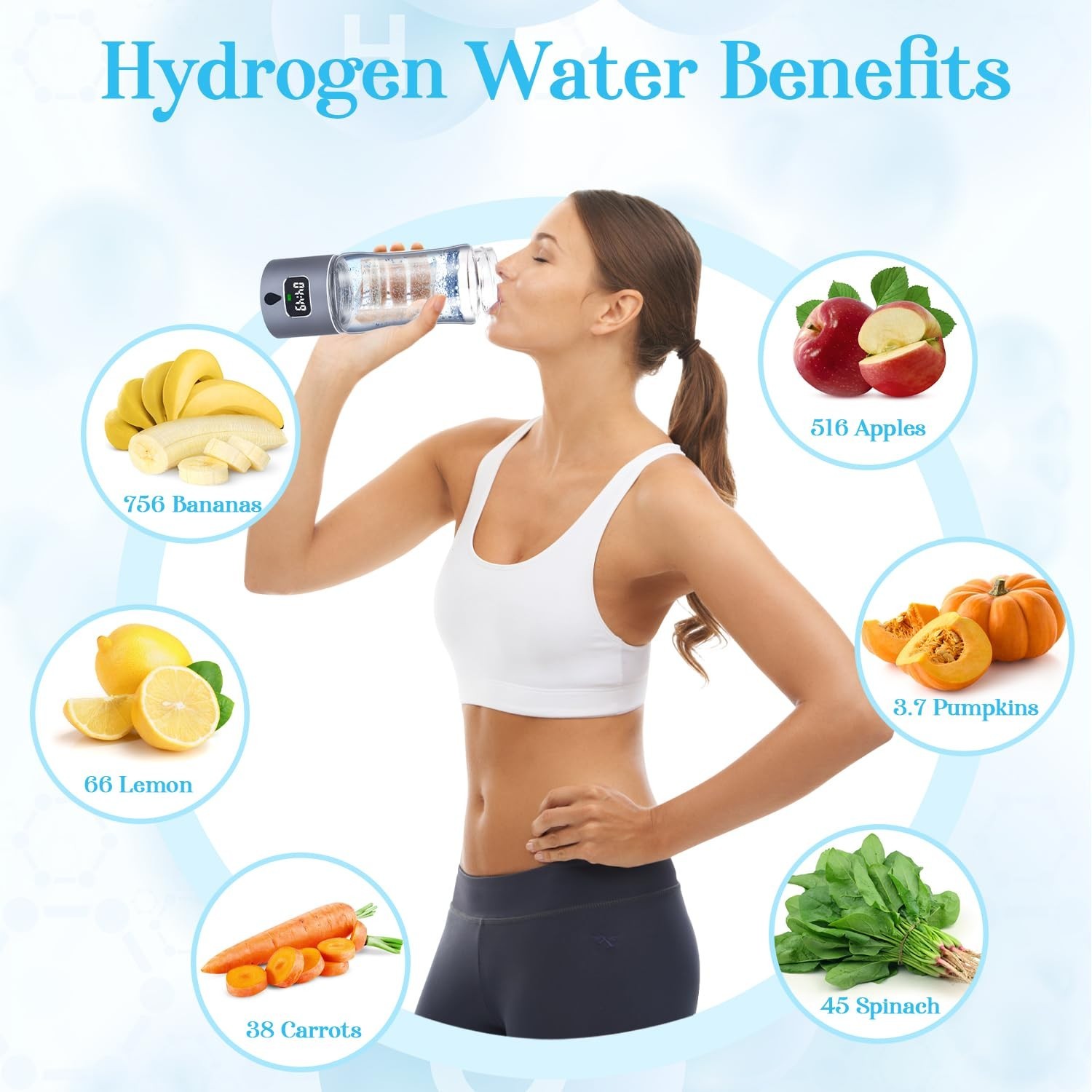 Hydrogen Water Bottle Generator, 340ml Portable Hydrogen Water Maker 5000ppb