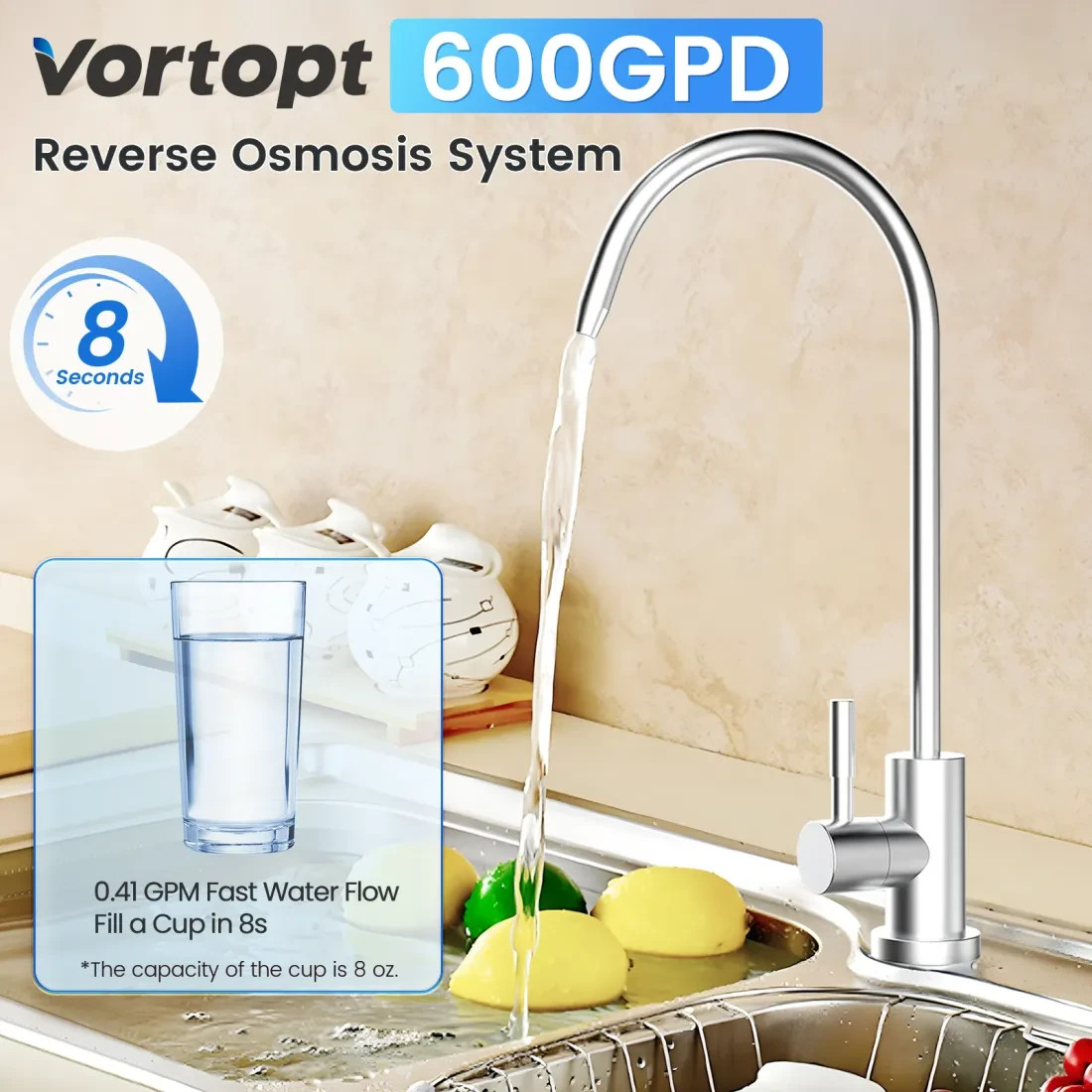 Tankless RO Reverse Osmosis System Water Filter Under Sink Filtration 600 GPD