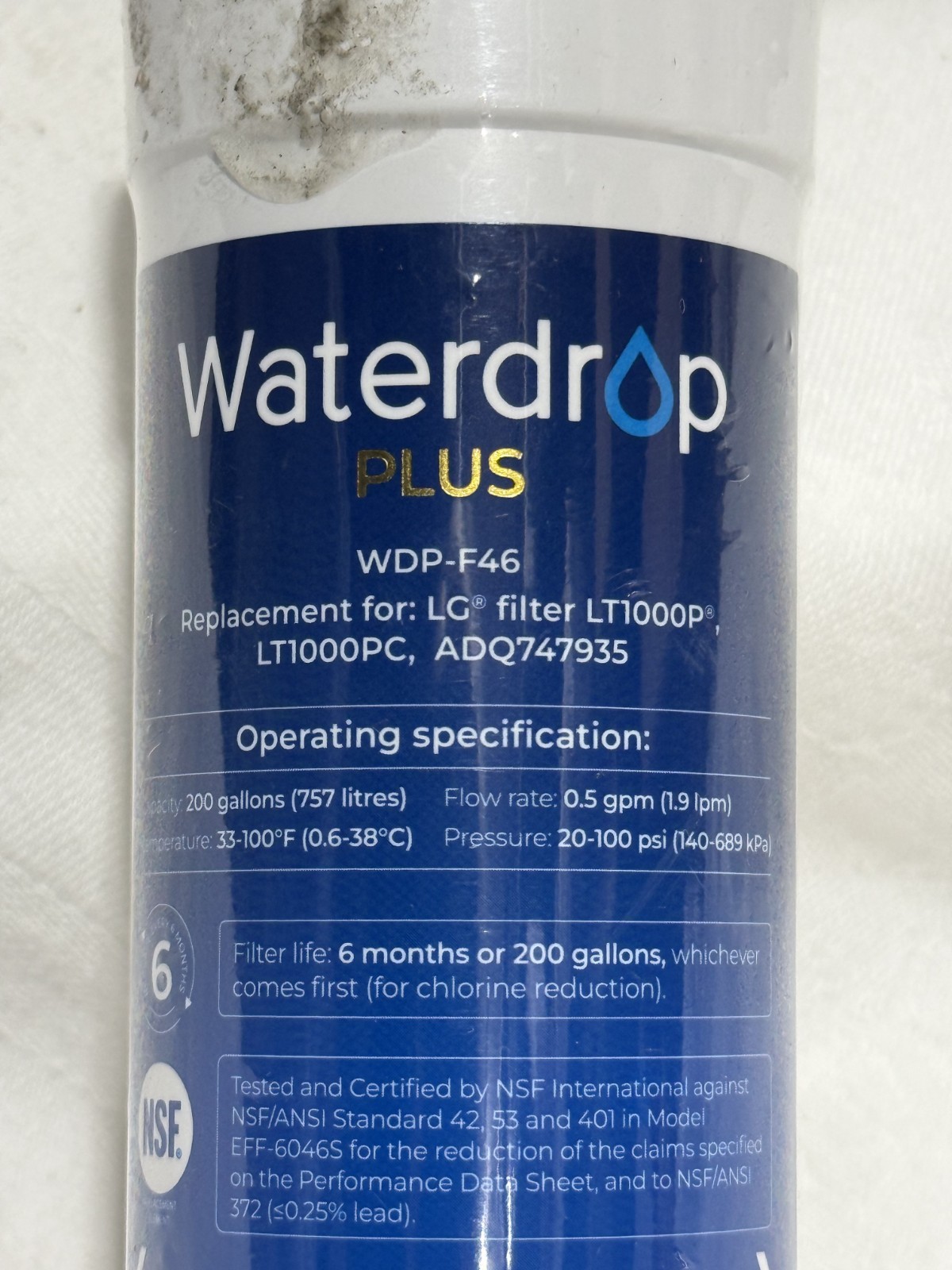 WDP-F46 Water Drop Plus Replacement Filter Fit LG LT1000P NEW SEALED PACKAGE