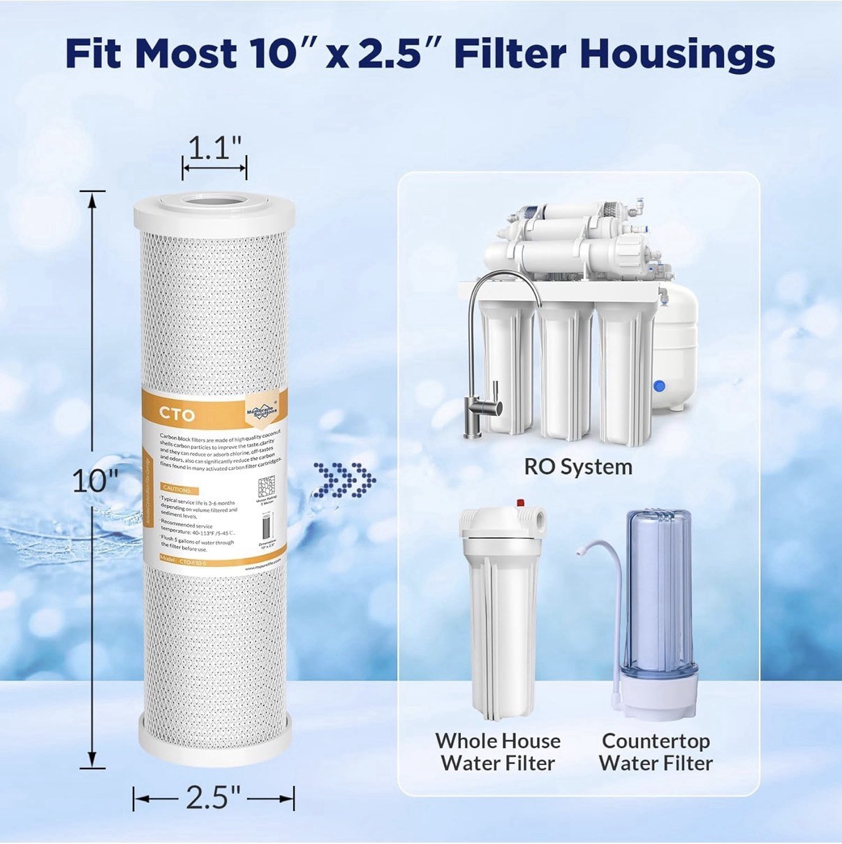 5 PACK 10″x2.5″ Whole House CTO Carbon Block Water Filter Cartridges Purifier