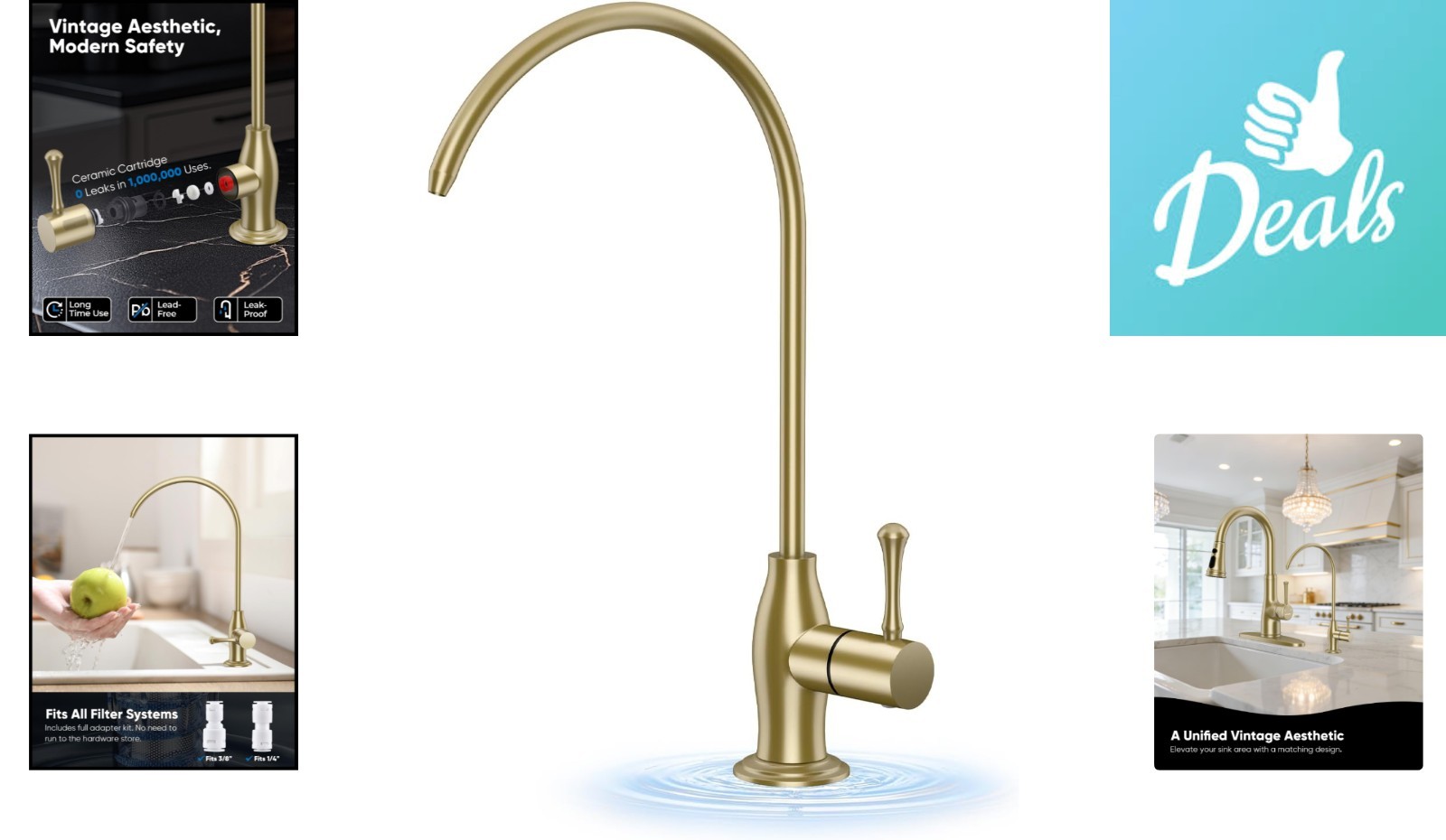 Antique Design Gold Kitchen Faucet: Leak-Resistant Lead-Free Water Filter