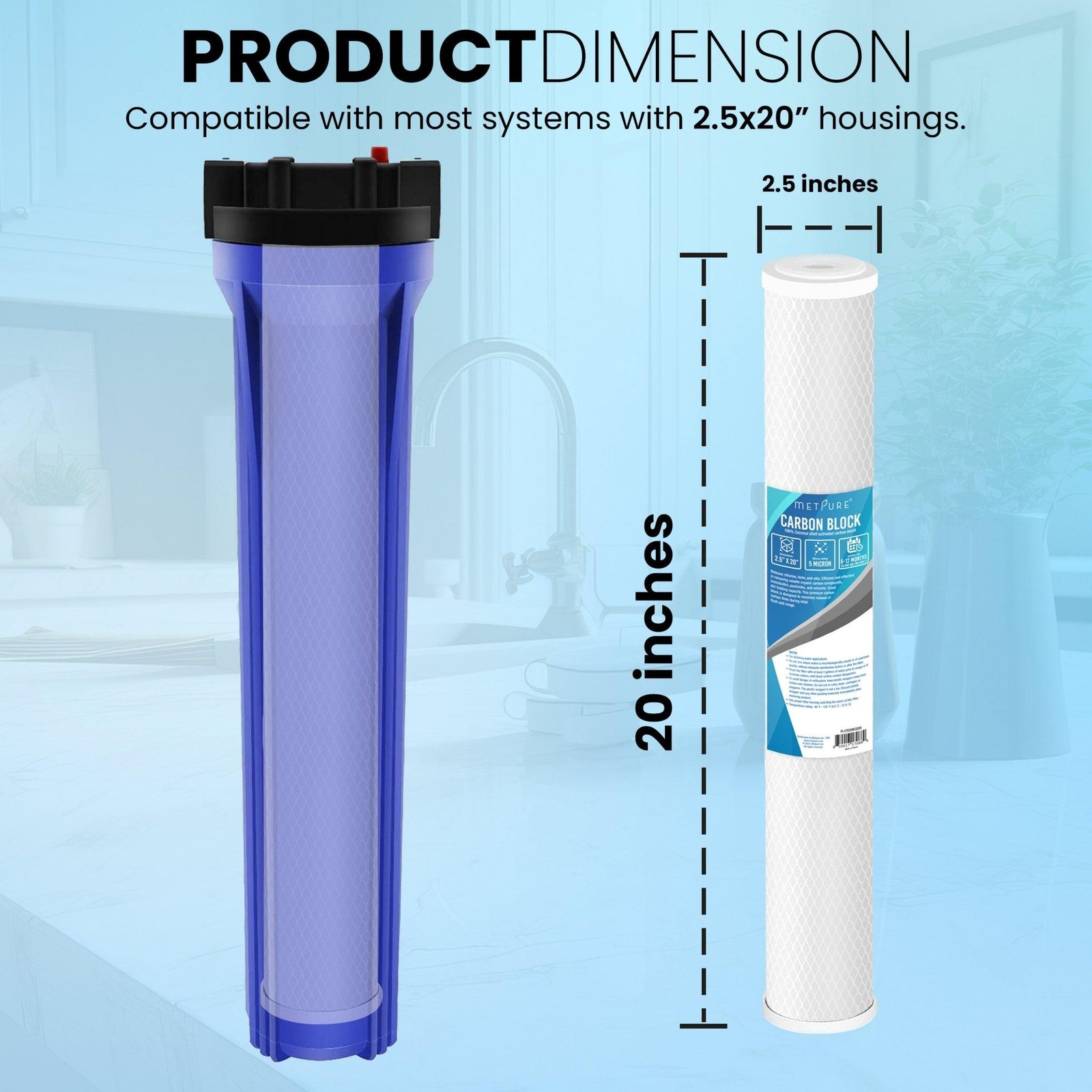 1 to 12 Pack 20” x 2.5” Whole House Carbon Block Water Filter Replacement- 5 Mic