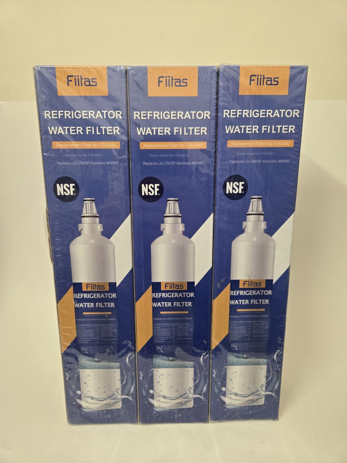 3 Fiitas Refrigerator Water Filter FTAS080 Replaces LG LT600P / Kenmore 469990