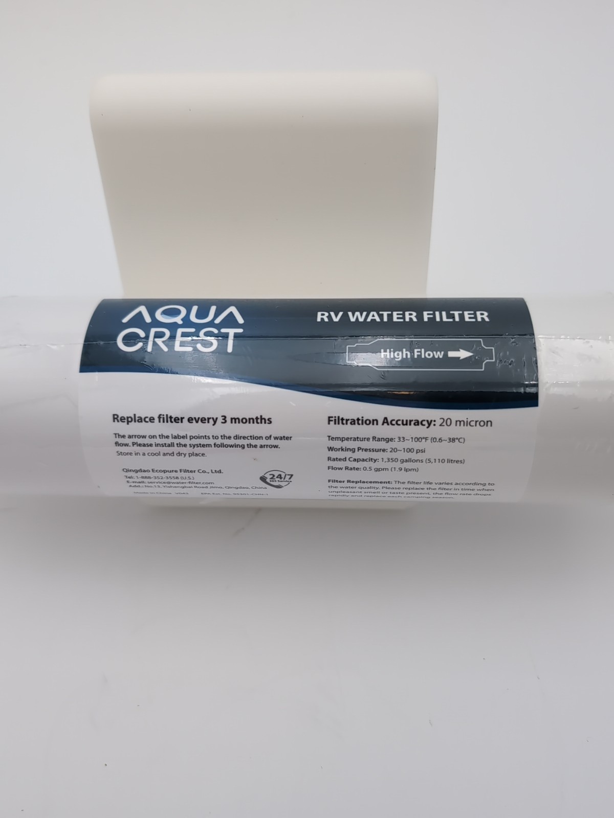 Aqua Crest RV Water Filter 20 micron High Flow Replace Every 3 Months SEALED!