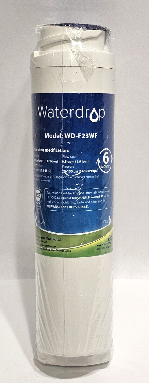 WATERDROP WD-F23WF WATER FILTER 300 GALLONS FLOW Rate .5GMP 20-100 PSI