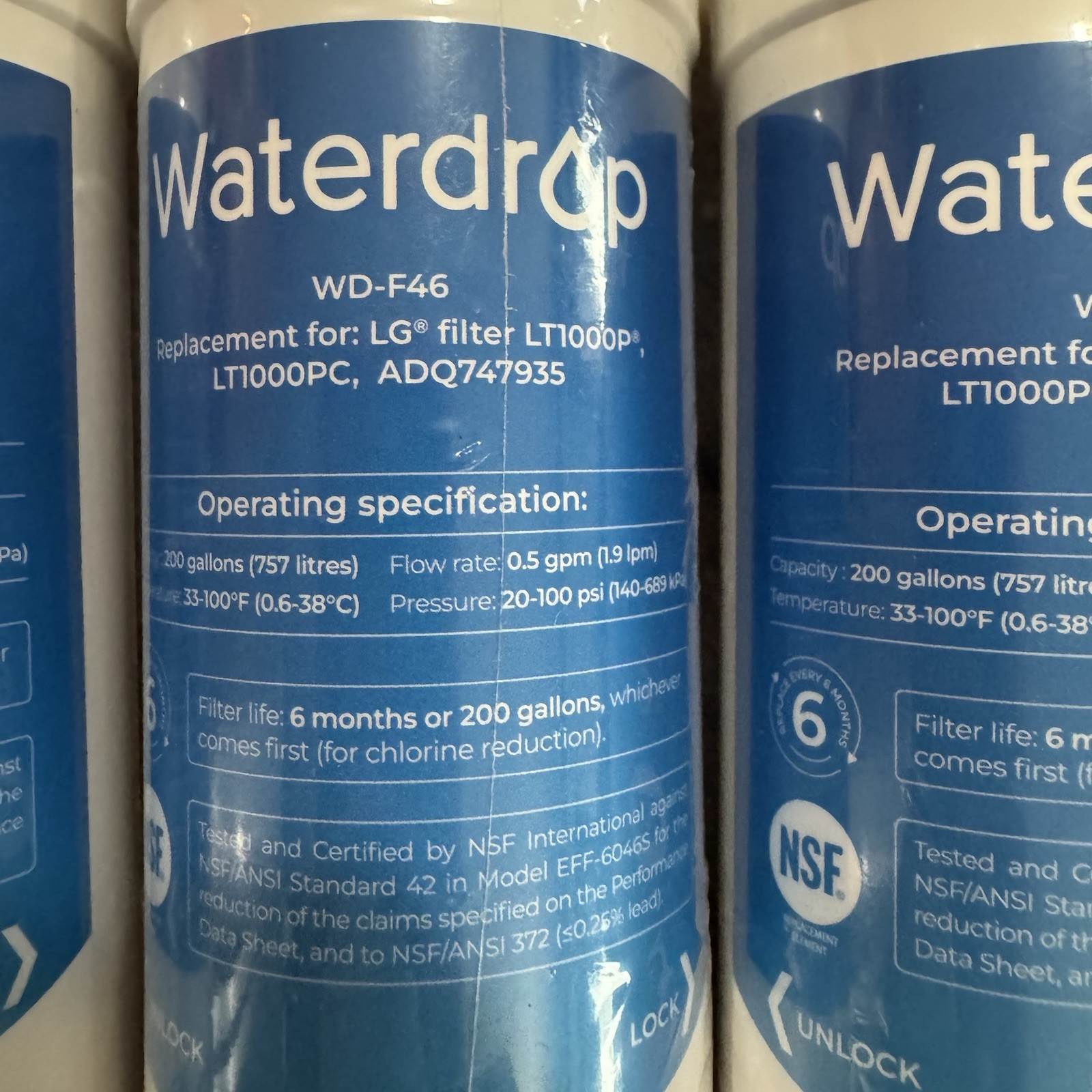 Waterdrop WD-F46 Water Filter Replacement For LG LT1000P LT1000PC New E42