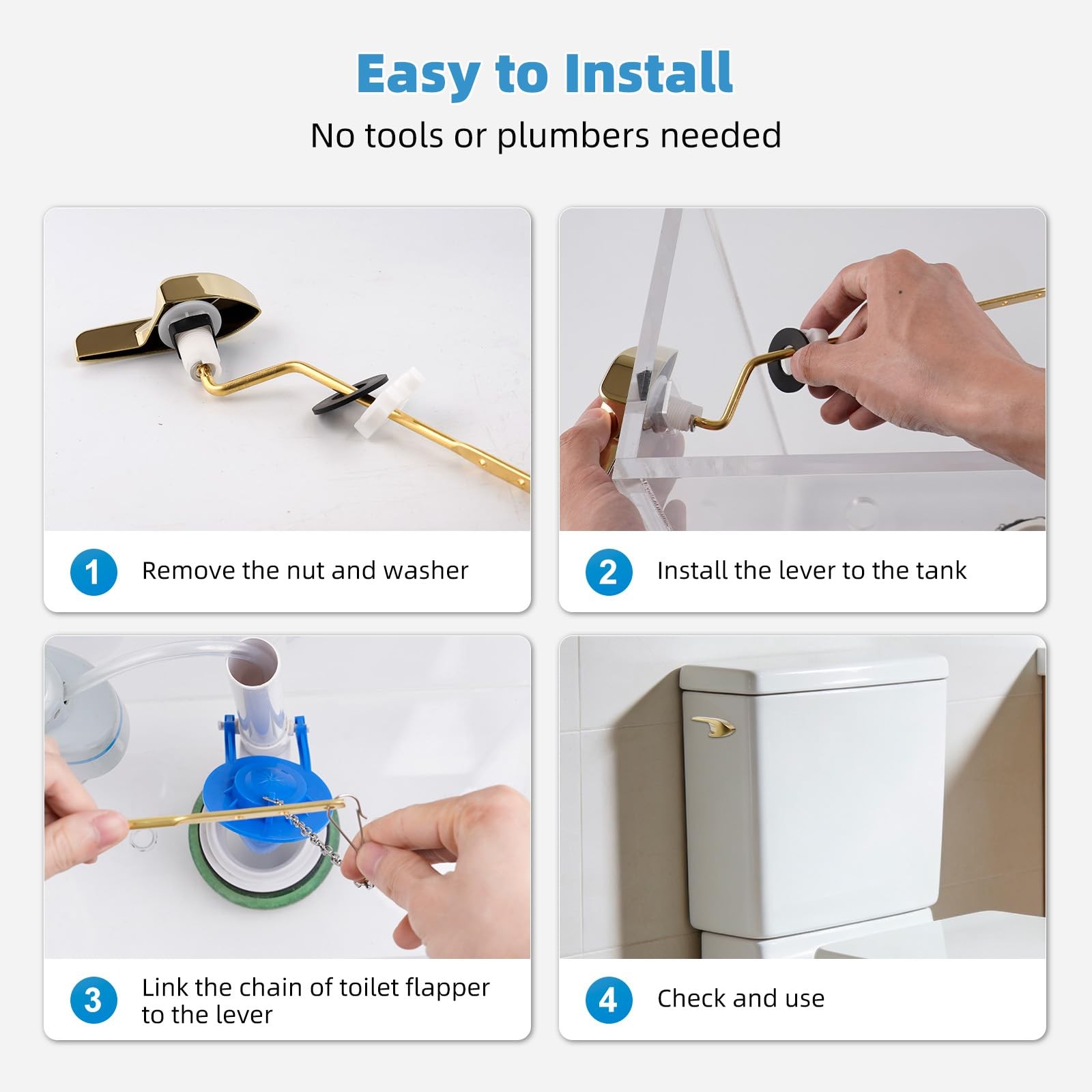 Universal Polished Gold Toilet Handle Replacement Kit, Side/Angle Mount Toile…