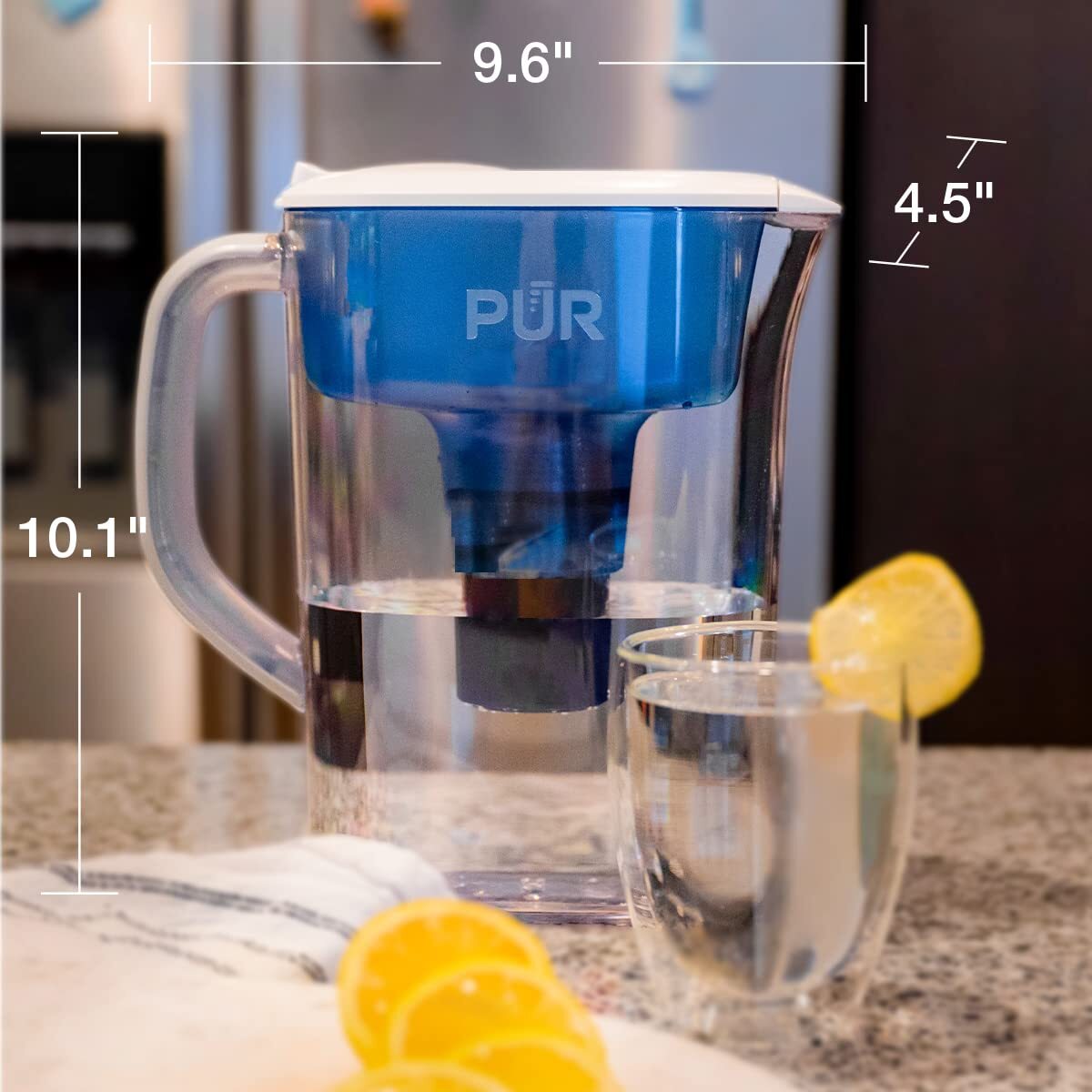 PUR 7 Cup Water Filter Pitcher NSF Certified 2 in 1 Filtration White Blue