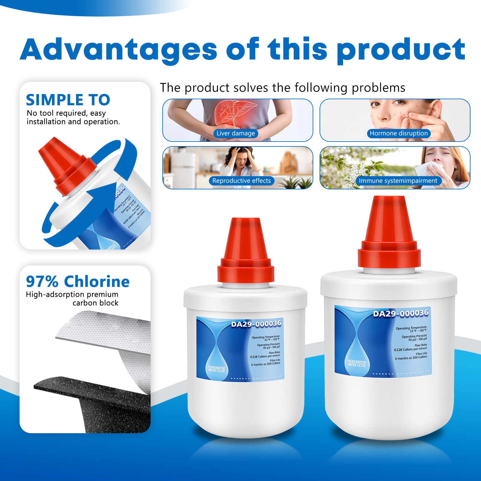 DA29-00003G Refrigerator Water Filter Replacement for Samsung DA29-00003A, Aqua