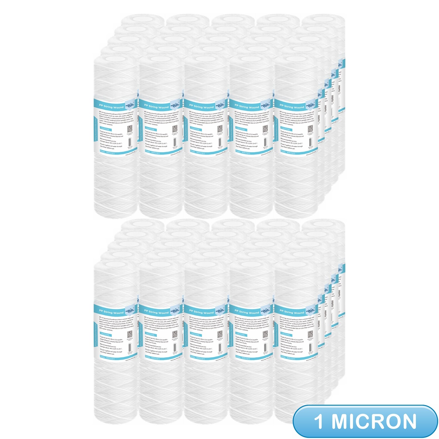1 Micron 10″x2.5″ String Wound Whole House Well Water Sediment Filter 1-50 Pack