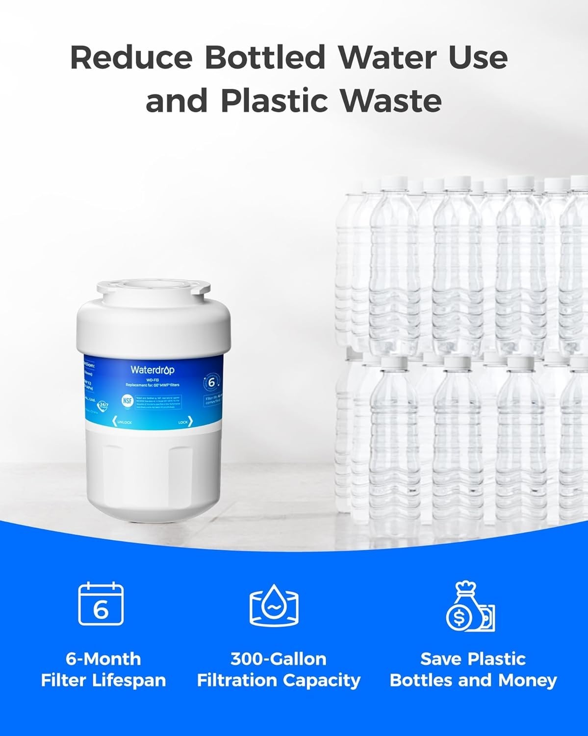 3 Pack Water Filter Compatible with GE MWF NSF Certified Lead Free Material