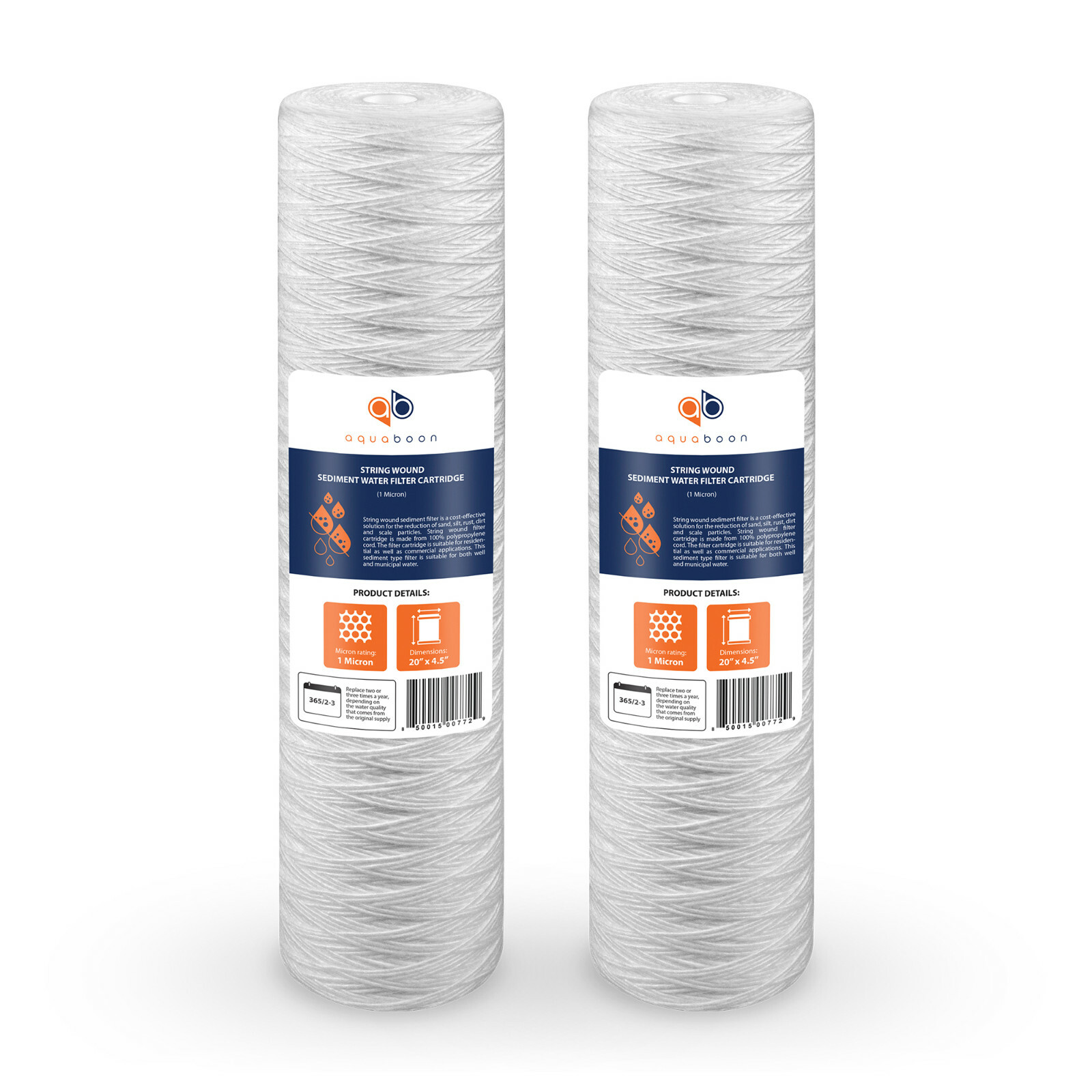 2PK of 20″ Big Blue String Wound Sediment Water Filter Cartridge 1µm by Aquaboon