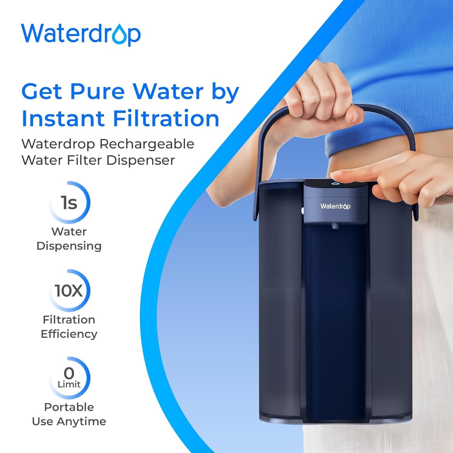 Waterdrop Electric Water Filter Pitcher, 200-Gallon 15-Cup Countertop System