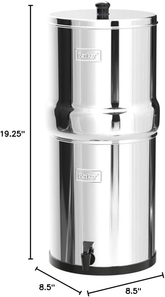Big Gravity-Fed Stainless Steel Countertop Water Filter System 2.25 Gallon wi…
