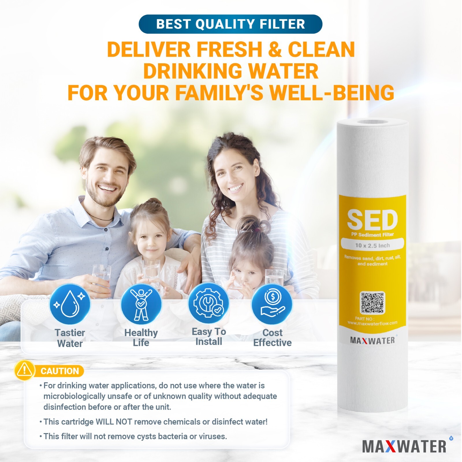 1 Micron Sediment Water Filter Cartridge for Reverse Osmosis 10″ x 2.5”, 50 PACK