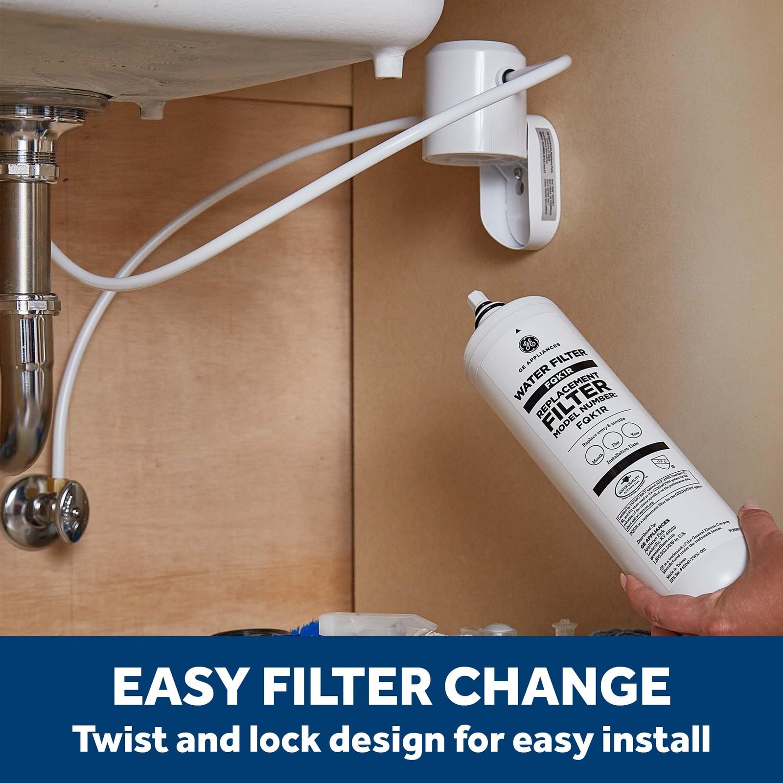 GE Single Stage Under Sink Water Filtration System, Reduces 95+ Impurities