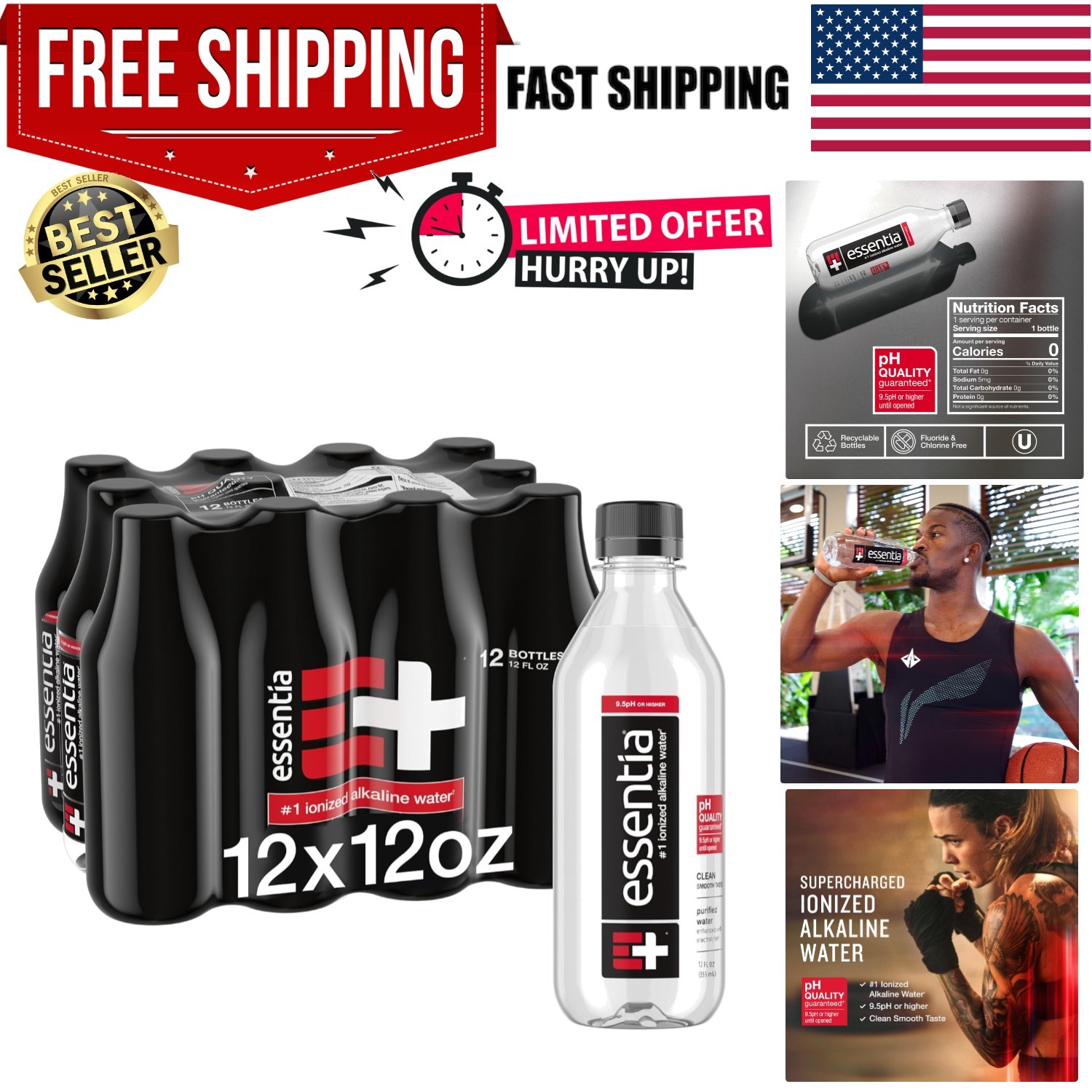 Ultra Pure Essentia Alkaline Water: 12 Bottles of 12 Fl Oz for Optimal Hydration