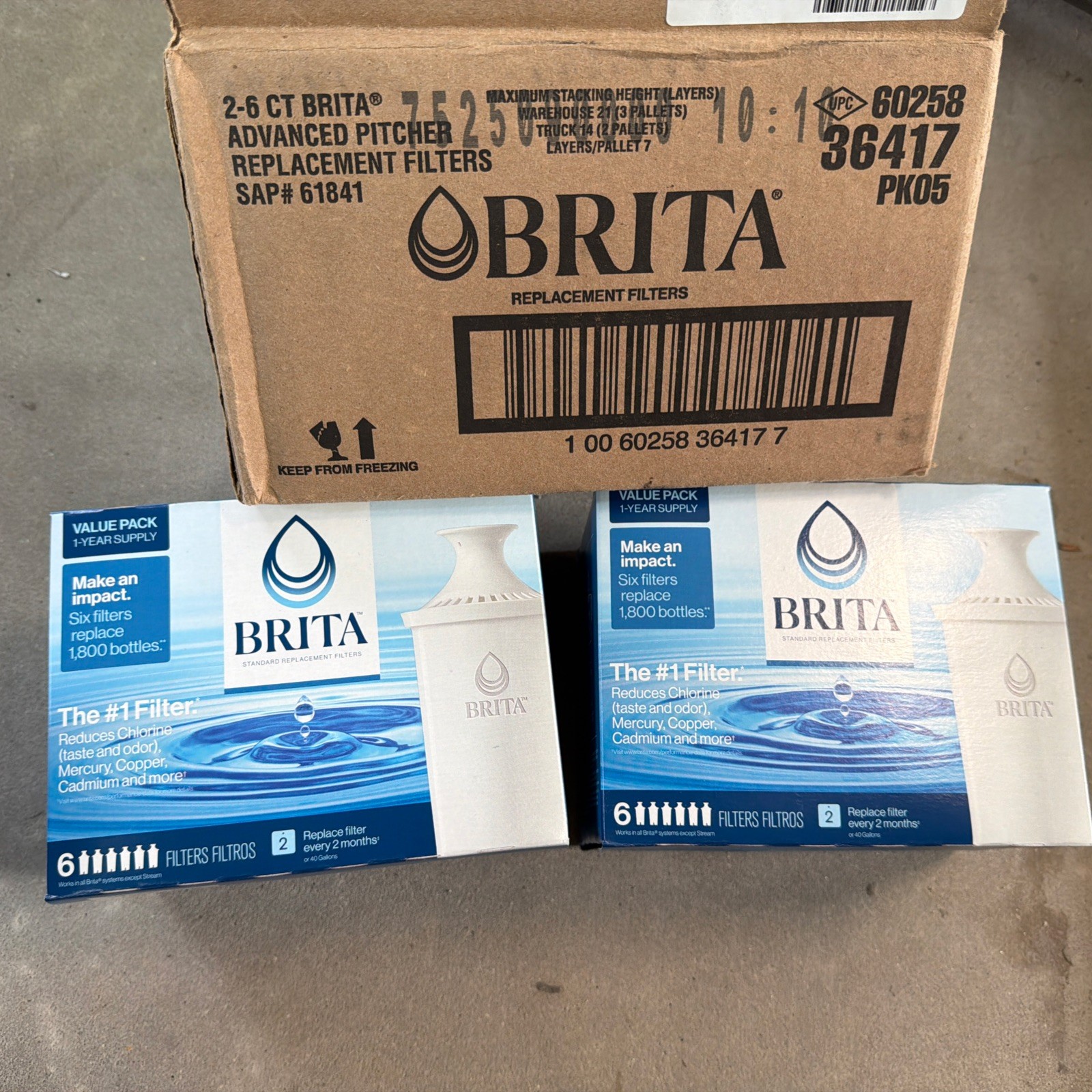 2X Brita Standard Water Filter Replacement 6 Pack White Pitcher Dispenser 36417