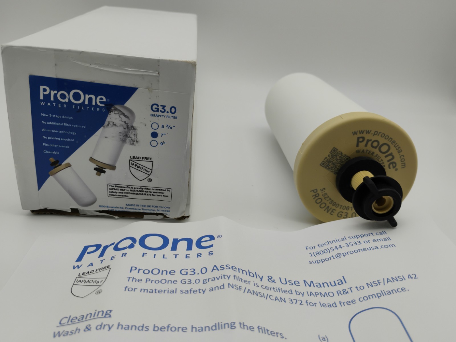 ProOne G3.0 7 Inch Ceramic Gravity Countertop Water Filter 3-Stage All-In-One
