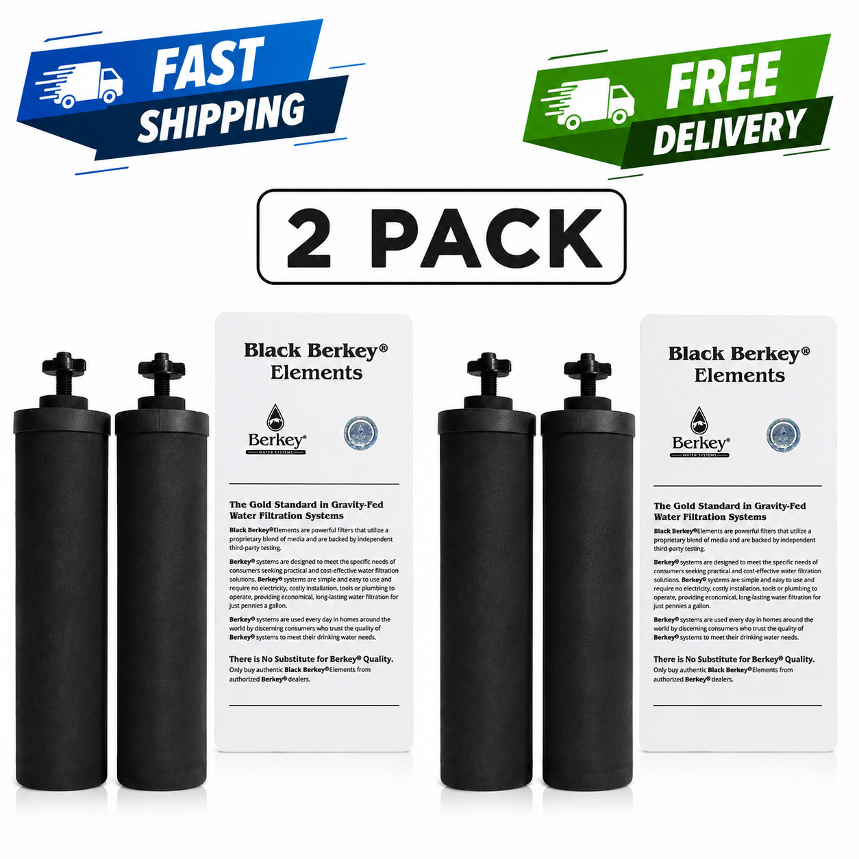 2 pack Berkey Authentic Black BB9-2 Water Replacement Filters for Berkey Water