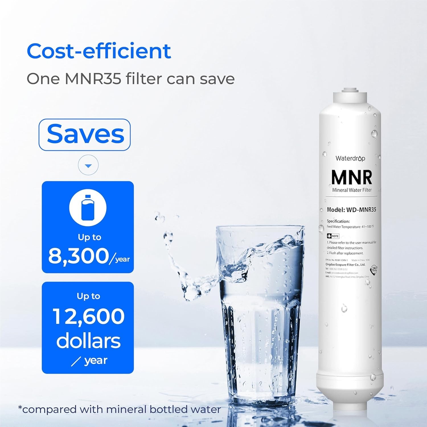 Waterdrop G3P600 Reverse Osmosis System 8-Stage Filtration Extra 2 MNR35 Filter