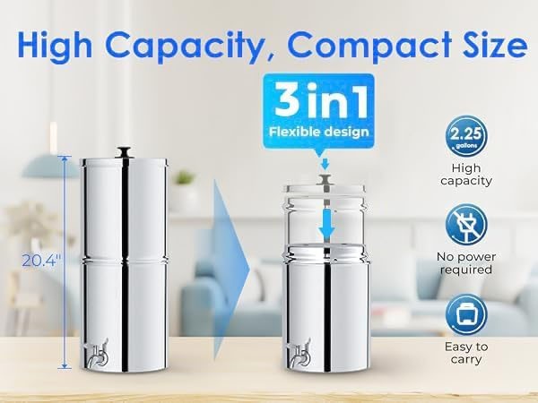 Sistema de filtrado de agua por gravedad, reduce el plomo y hasta un 99% de clor