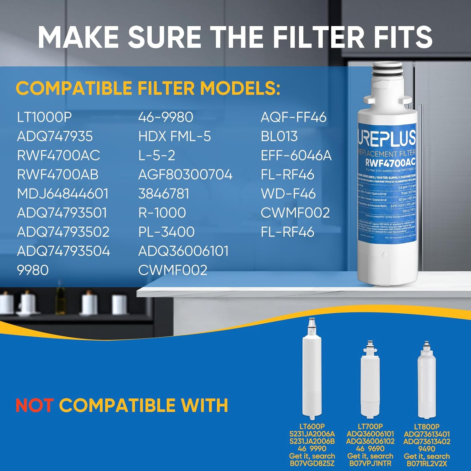 Refrigerator Water Air Filter LG LT1000P Kenmore Elite 9980 LT1000PC MDJ64844601
