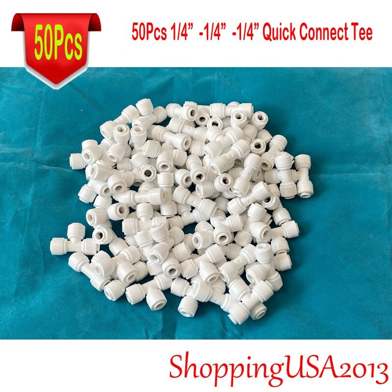 50Pcs 1/4″-1/4″ Quick Connect Tee Union Fittings Connector Push In Water Filter