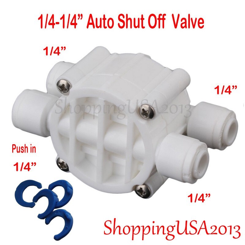 2 Pieces 1/4-1/4 Auto Shut Off Valve Quick Connect Push In Water Filter System