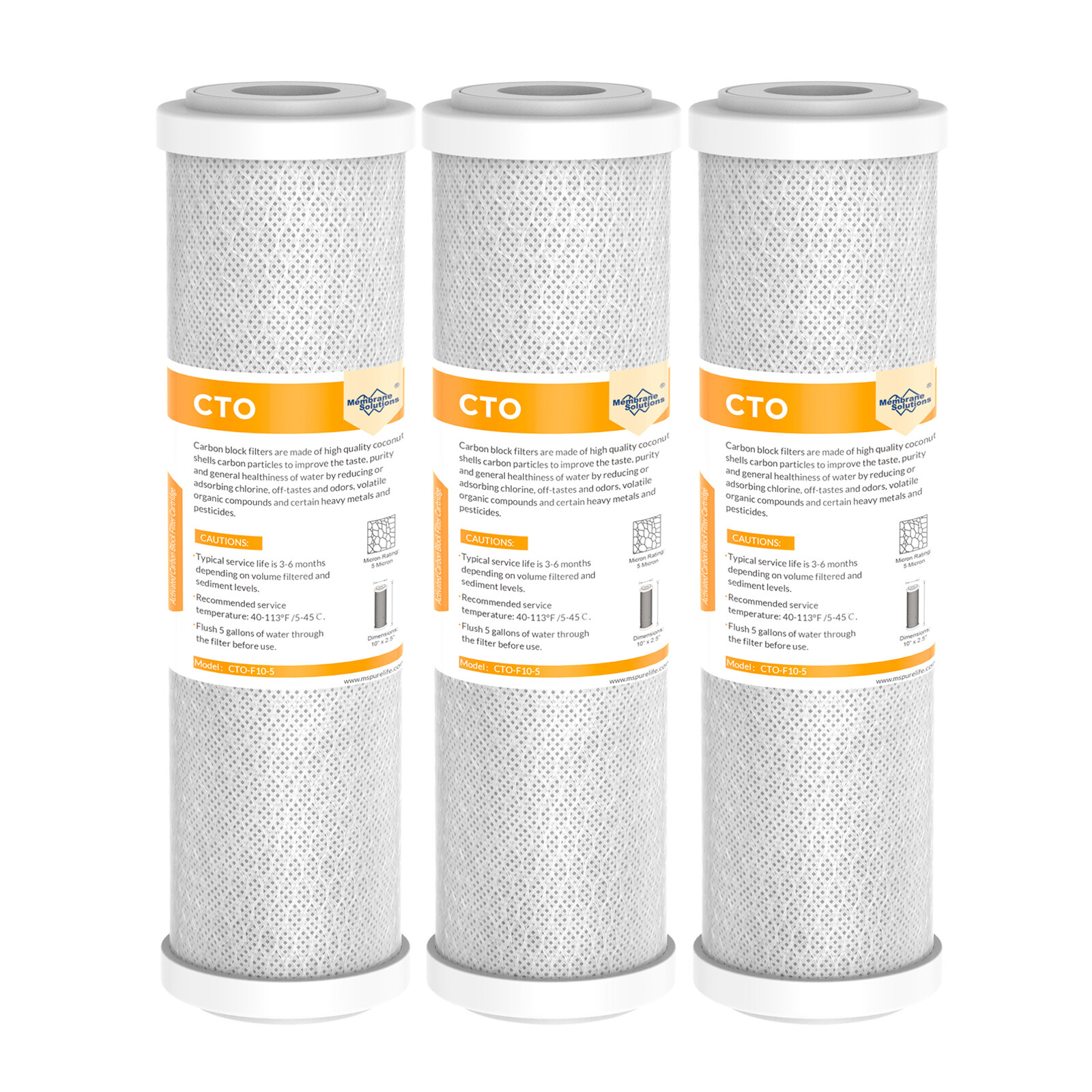 3 Pack 5 Micron 10″x2.5″ CTO Carbon Block Water Filter Replacement Whole House