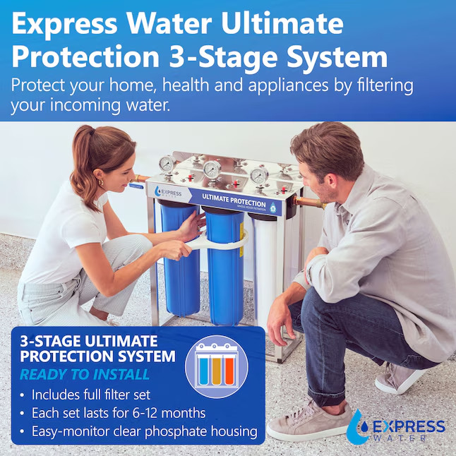 Express Water 3-Stage Whole House Water Filter System 15 GPM Carbon 5 Micron