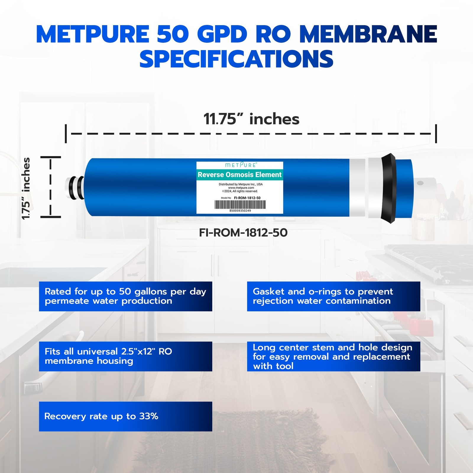 Reverse Osmosis 50 GPD 11.75″x1.75″ RO Membrane Water Filter Replacement