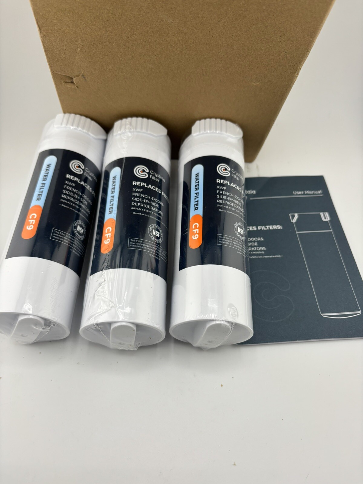3PK Sealed Crystala CF9 Premium Refrigerator Water Filter For GE XWF French Door