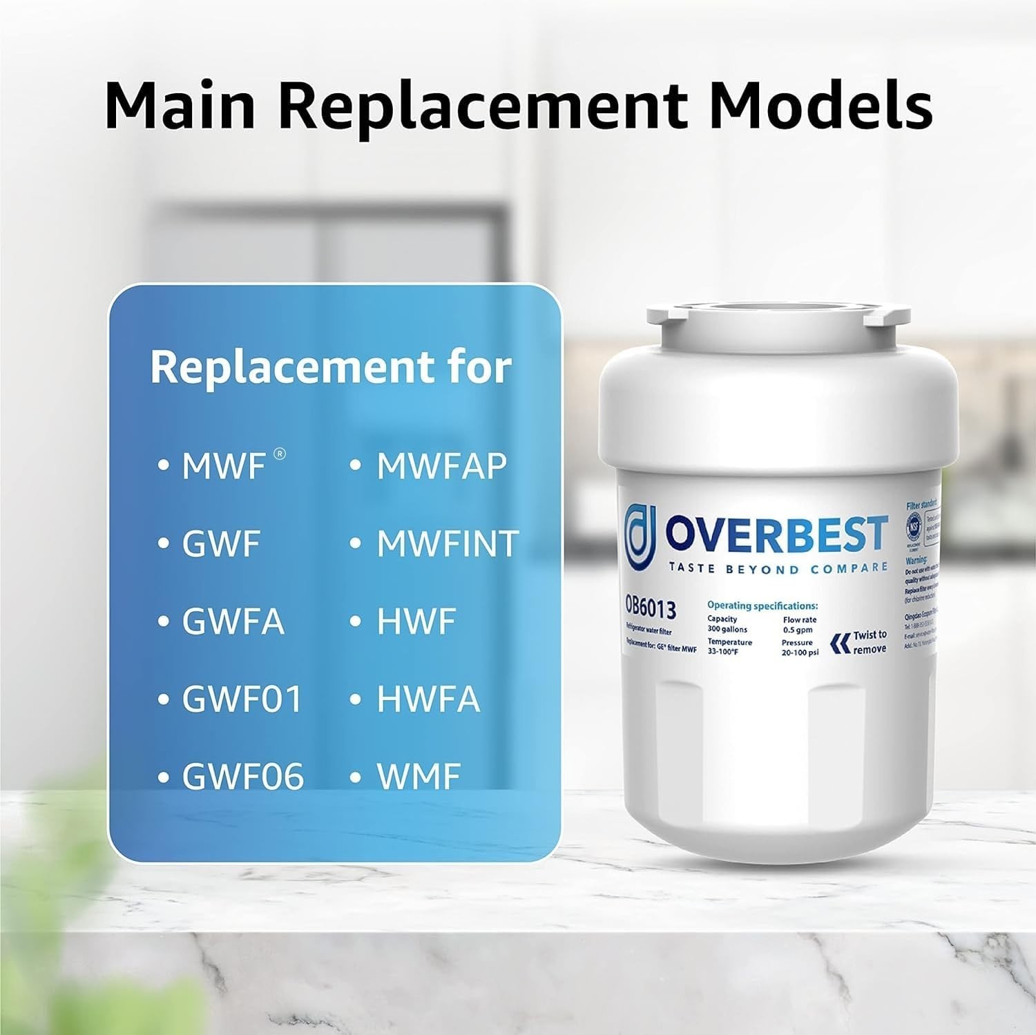 High-Capacity GE MWF Replacement Filter – Reduces Chlorine by 97%, 300 Gallons